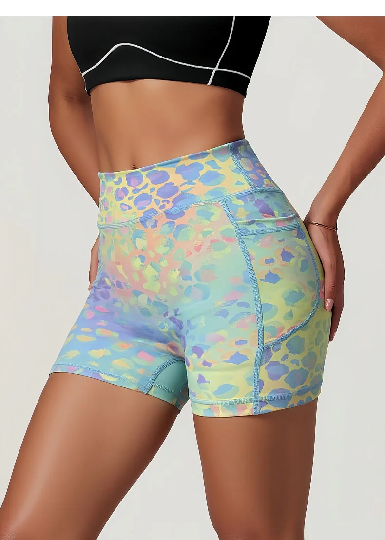 Summer Women's Dopamine Camouflage Leopard Print Shorts Sports Outdoor Riding Pocket Slim Yoga Shorts