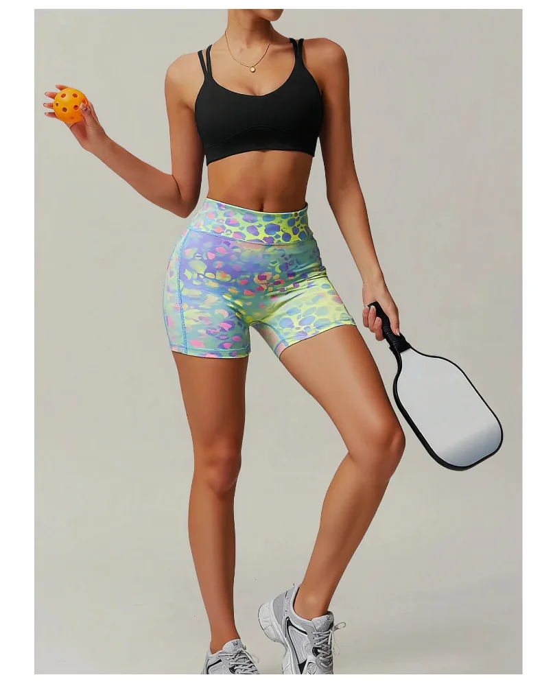 Summer Women's Dopamine Camouflage Leopard Print Shorts Sports Outdoor Riding Pocket Slim Yoga Shorts
