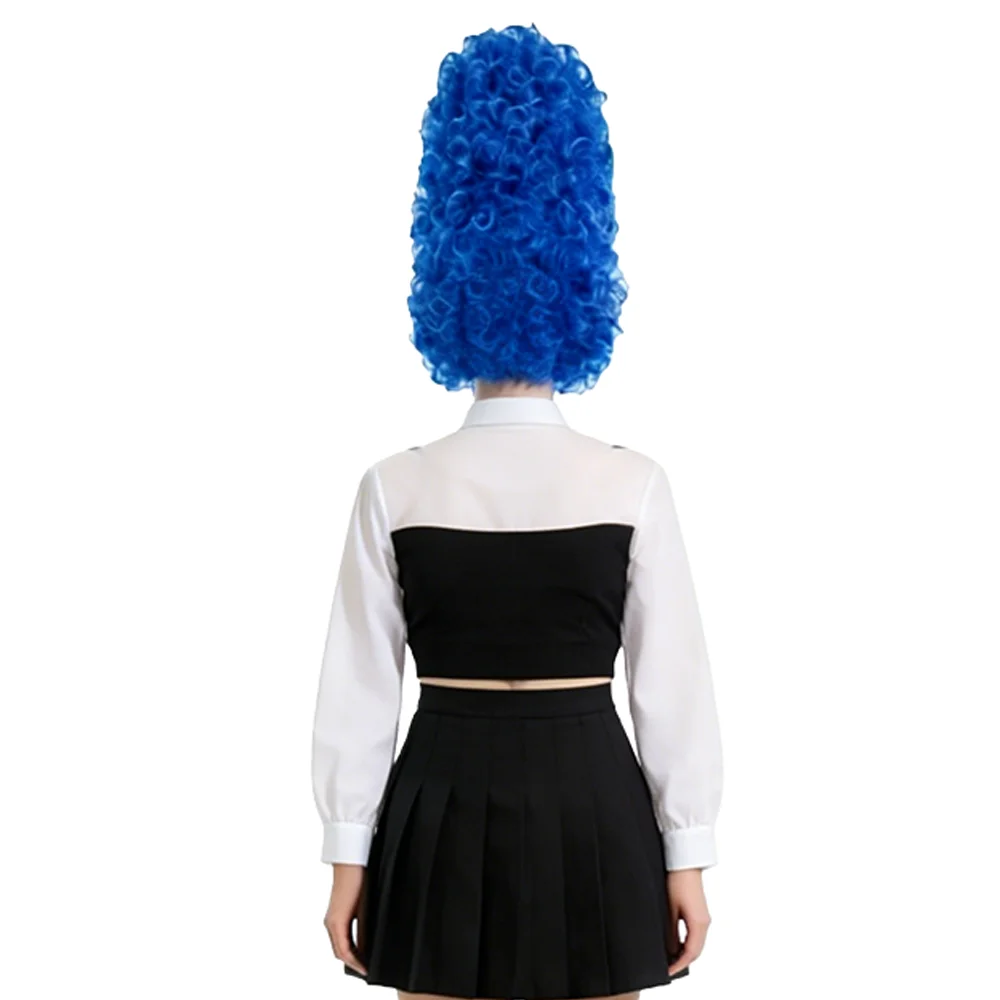 Anime Cos Blue Tall Tube Afro Wig Marge Simpson Same Style Beehive Hair High Temperature Fiber Wig For Halloween Party Role Play
