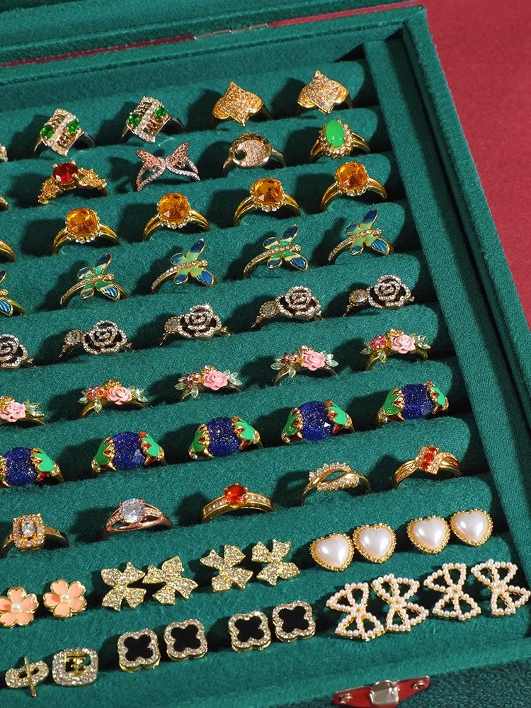 Rings/Earrings Organizer Tray with Clear Lid 10 Slots Velvet Drawer Insert Jewelry Storage box