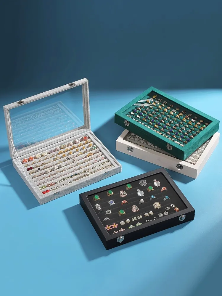 Rings/Earrings Organizer Tray with Clear Lid 10 Slots Velvet Drawer Insert Jewelry Storage box