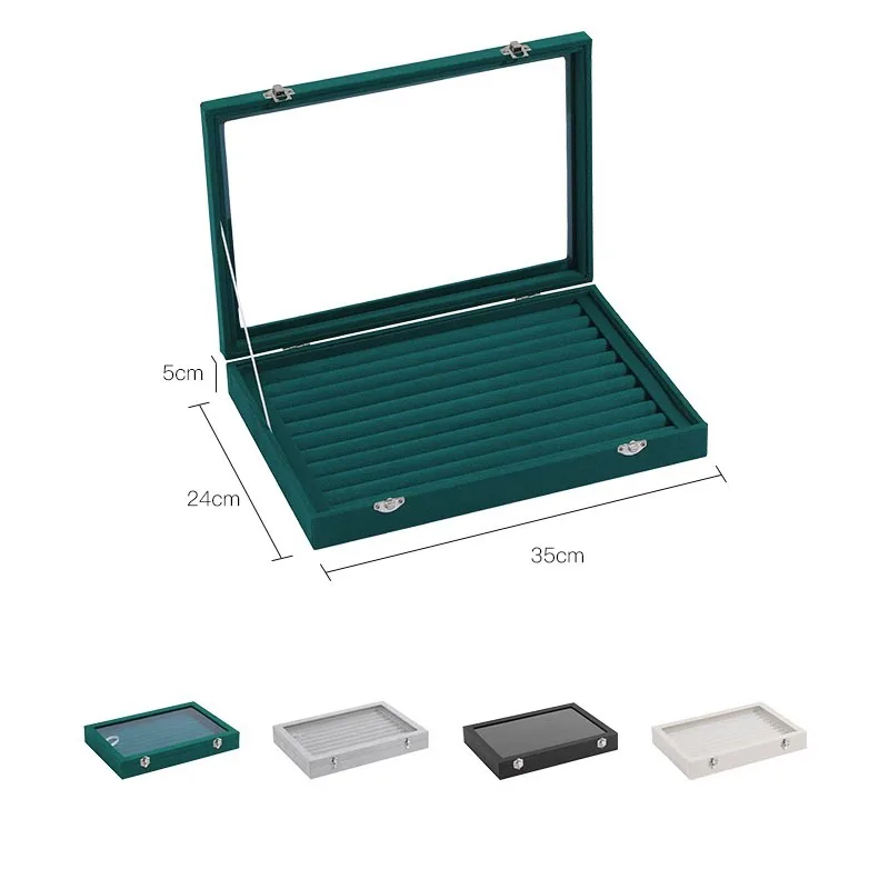Rings/Earrings Organizer Tray with Clear Lid 10 Slots Velvet Drawer Insert Jewelry Storage box
