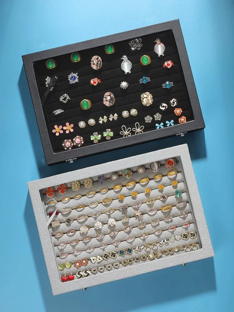 Rings/Earrings Organizer Tray with Clear Lid 10 Slots Velvet Drawer Insert Jewelry Storage box
