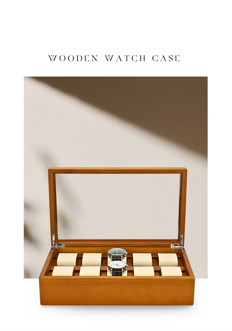 Oirlv 10 Grids Watch Box Wooden Jewelry Box Watch Organizer Case Men Women Mechanical Watchs Storage Case Wristwatch Display Box