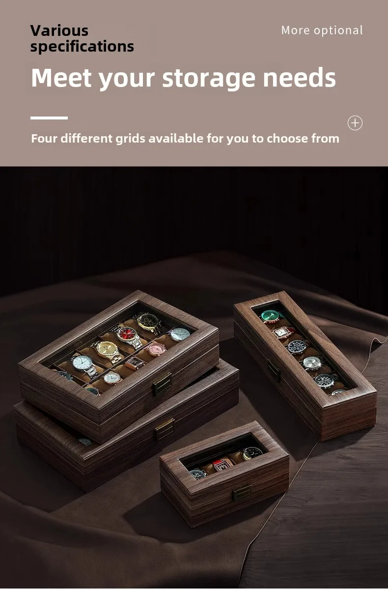 Luxury Wooden Grain Leather Watch Case High-Capacity Storage Multi-Watch Jewelry Organizer for Home