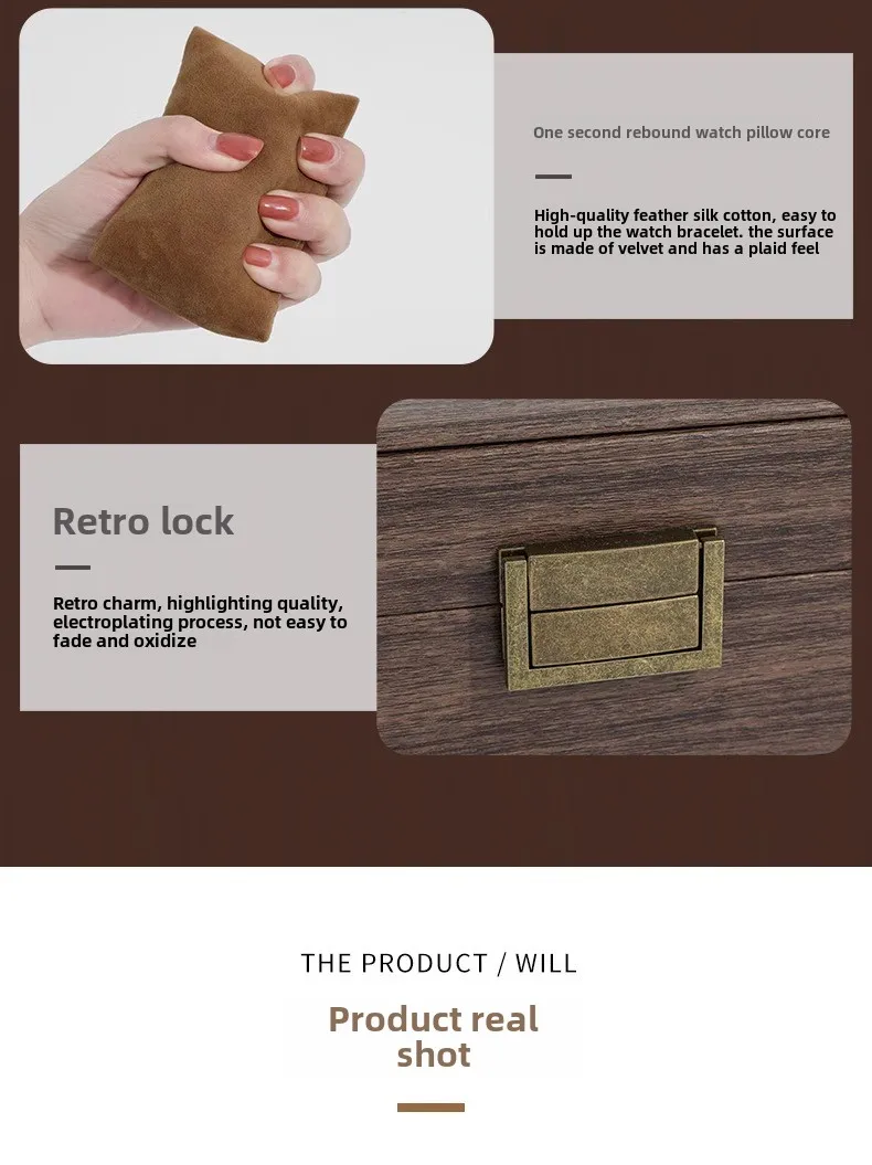 Luxury Wooden Grain Leather Watch Case High-Capacity Storage Multi-Watch Jewelry Organizer for Home