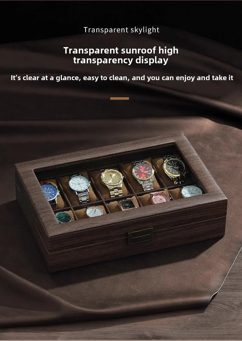 Luxury Wooden Grain Leather Watch Case High-Capacity Storage Multi-Watch Jewelry Organizer for Home