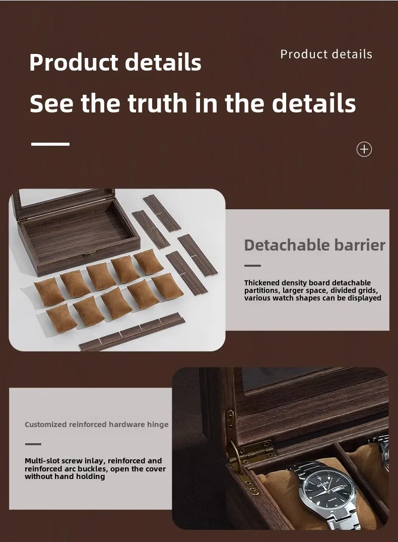 Luxury Wooden Grain Leather Watch Case High-Capacity Storage Multi-Watch Jewelry Organizer for Home