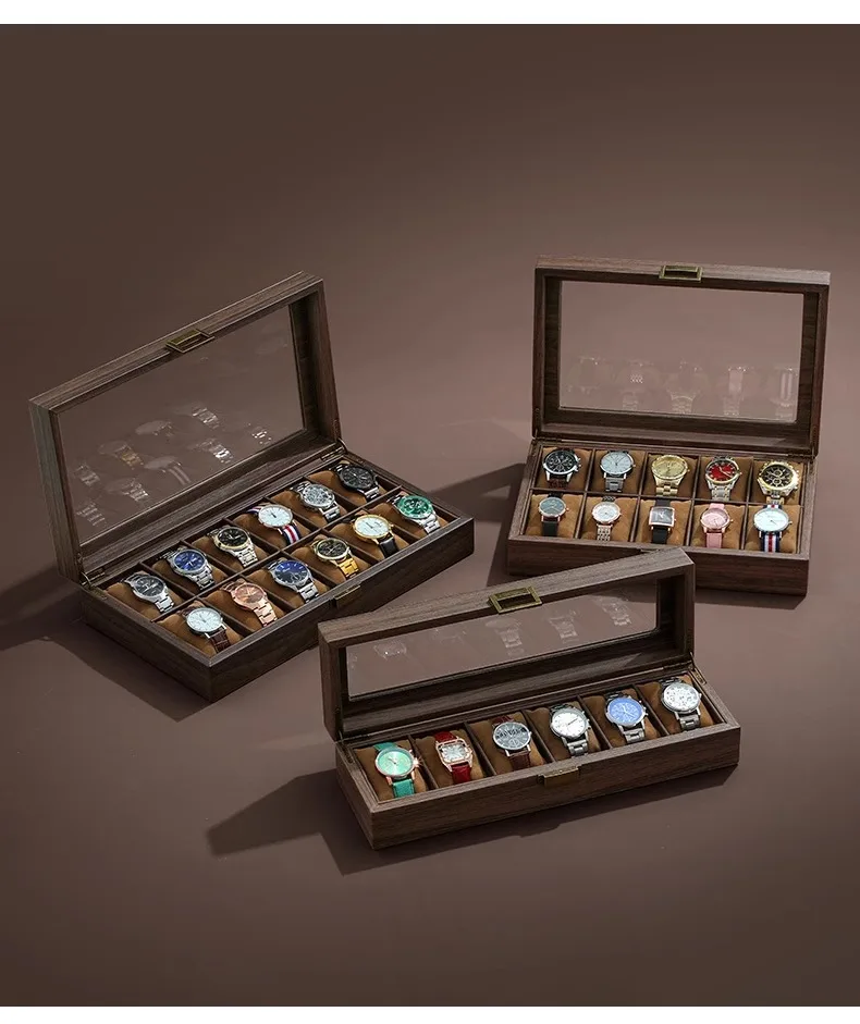 Luxury Wooden Grain Leather Watch Case High-Capacity Storage Multi-Watch Jewelry Organizer for Home