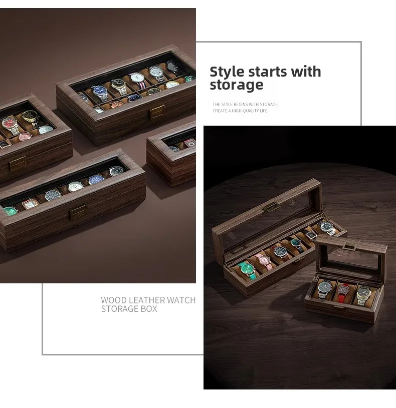 Luxury Wooden Grain Leather Watch Case High-Capacity Storage Multi-Watch Jewelry Organizer for Home
