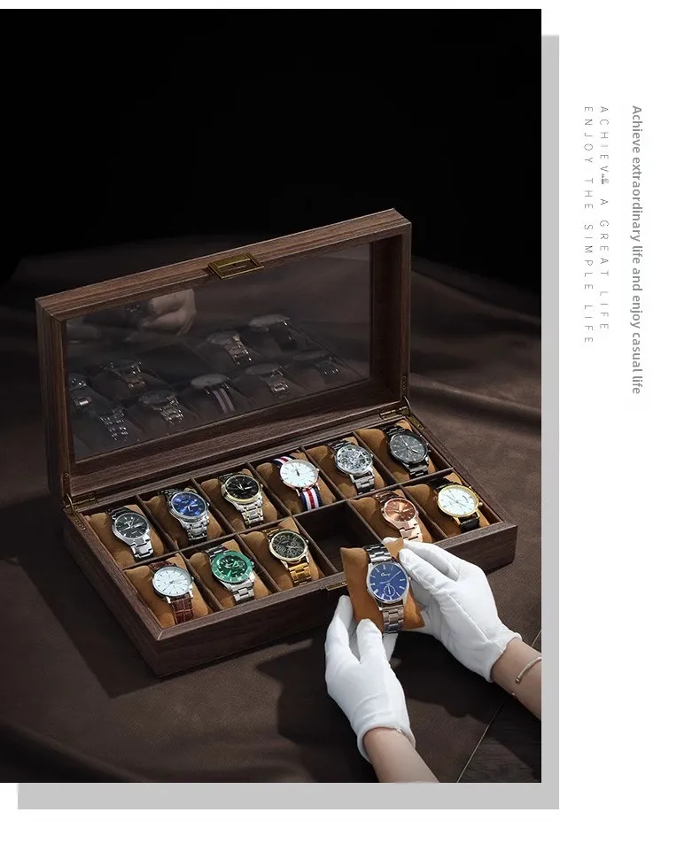 Luxury Wooden Grain Leather Watch Case High-Capacity Storage Multi-Watch Jewelry Organizer for Home