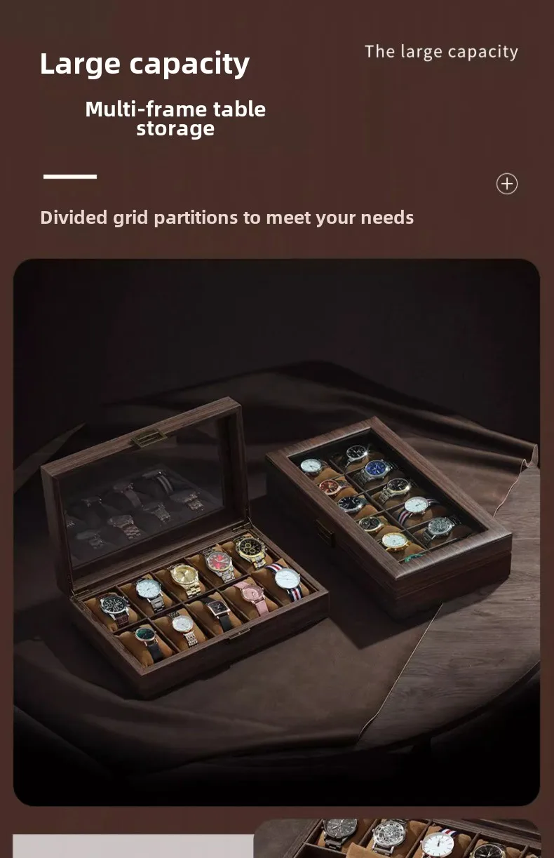 Luxury Wooden Grain Leather Watch Case High-Capacity Storage Multi-Watch Jewelry Organizer for Home