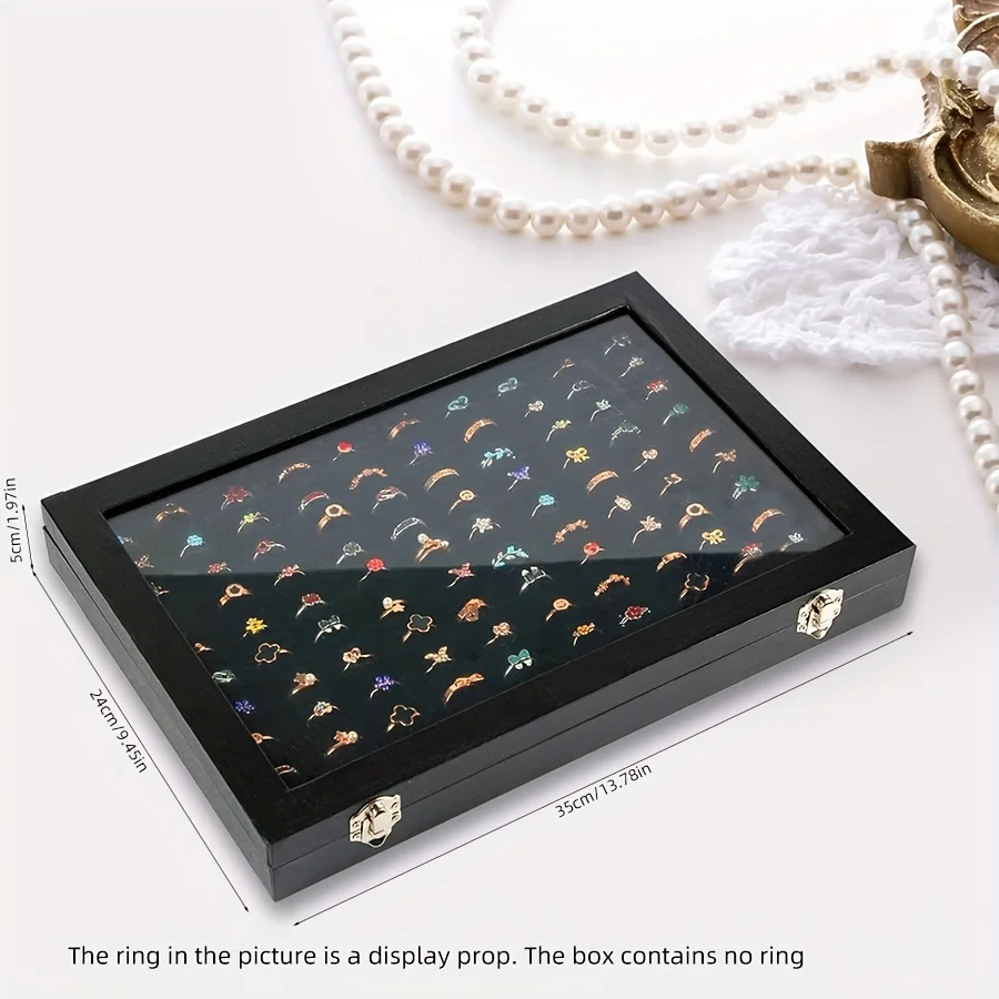 100 groove ring box box box box display box, ring holder storage box for jewelry display with glass cover