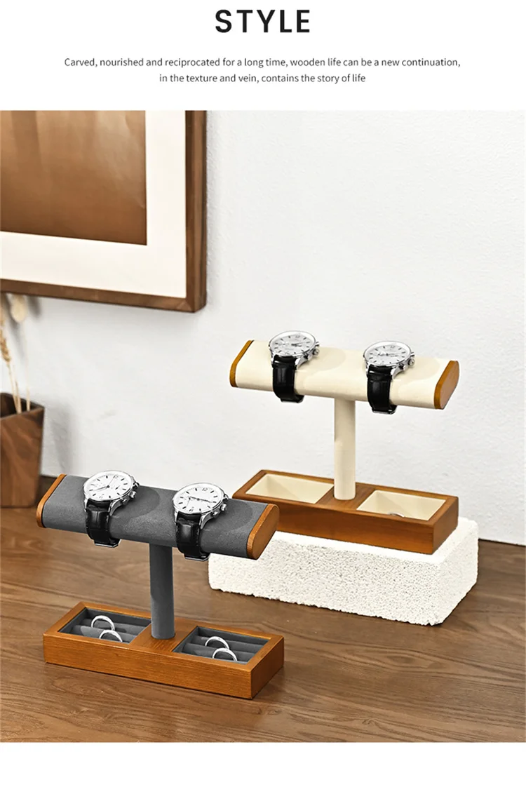 Oirlv Wooden Jewelry Organizer Watch Display Stand Necklace Bracelet Rings Storage Rack Jewelry T-bar Holder Showcase Props