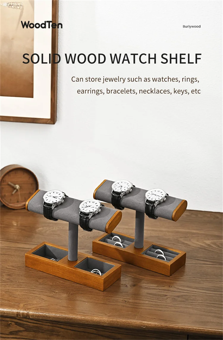 Oirlv Wooden Jewelry Organizer Watch Display Stand Necklace Bracelet Rings Storage Rack Jewelry T-bar Holder Showcase Props
