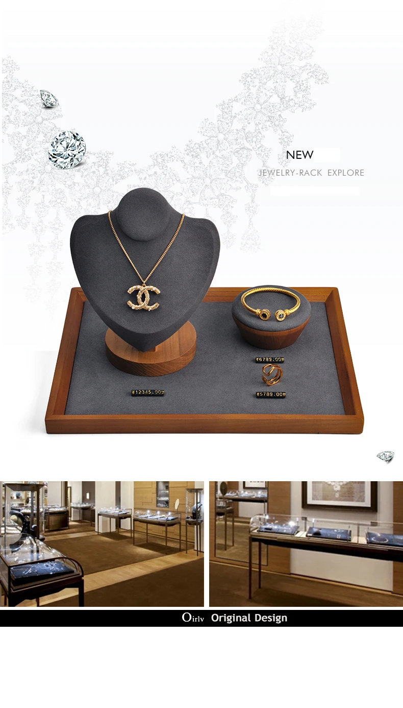 Oirlv Solid Wood/PU Leather Jewelry Display Tray Stackable Necklace Bracelet Ring Watch Drawer Organizer Showcase Jewelry Holder