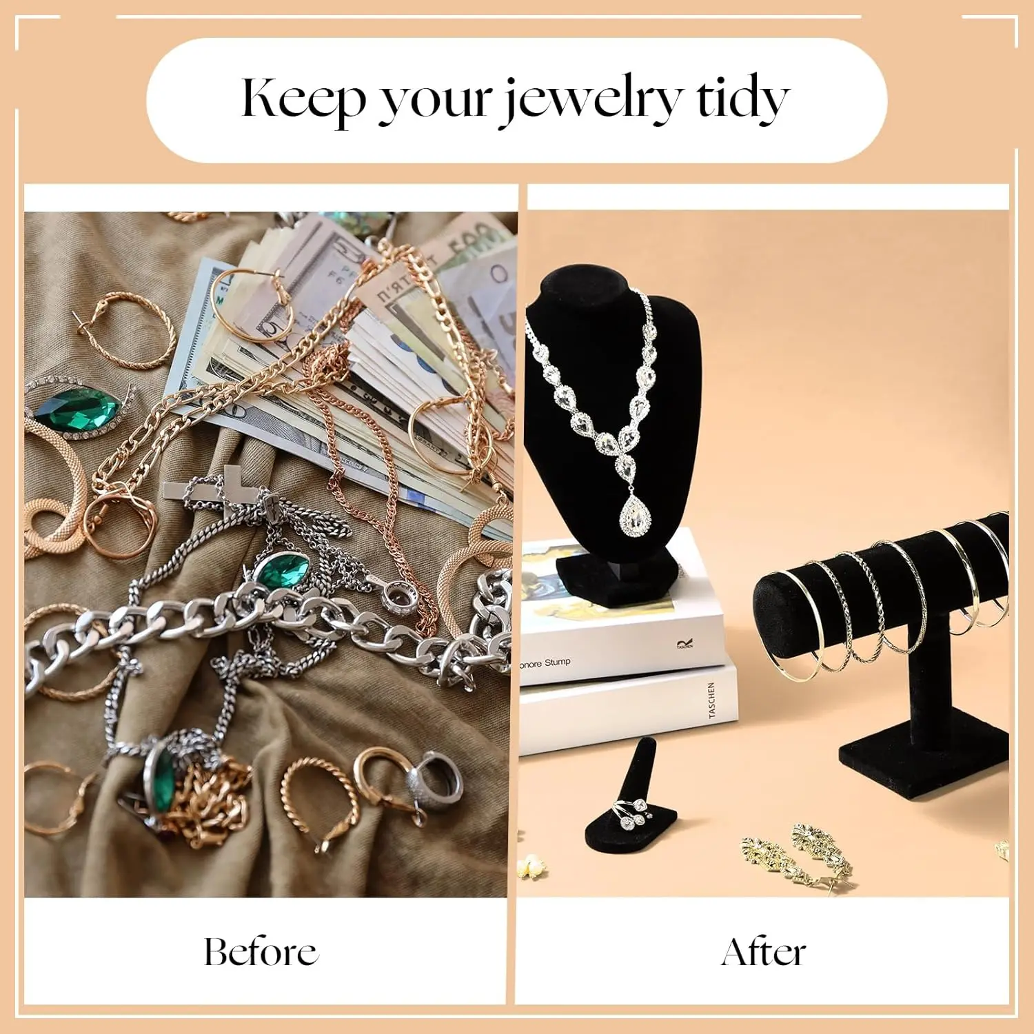 4 Pcs Velvet Jewelry Display Set Necklace Bracelet Ring Holder Organizer Stylish Storage for Home Garden Decor