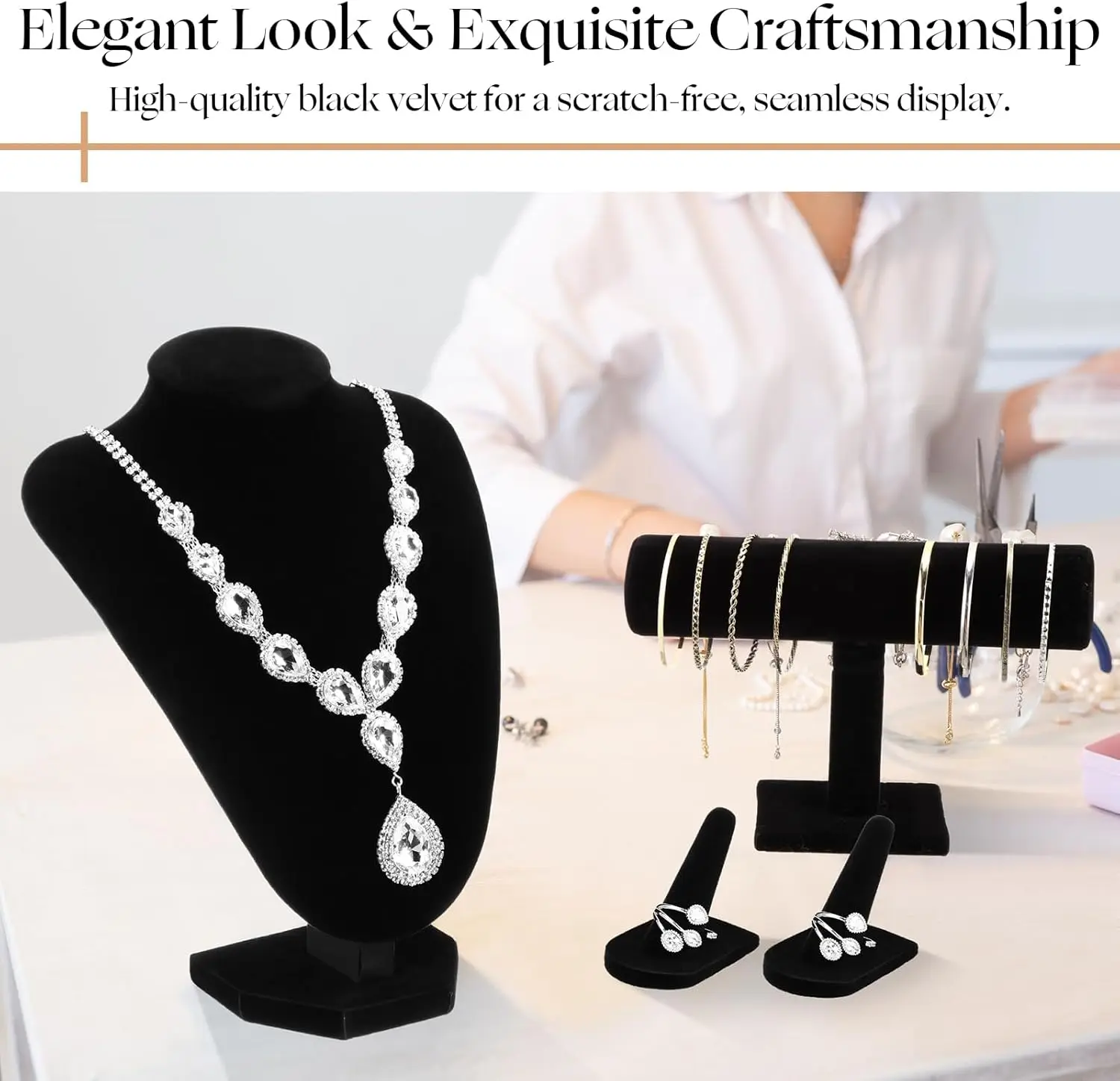 4 Pcs Velvet Jewelry Display Set Necklace Bracelet Ring Holder Organizer Stylish Storage for Home Garden Decor