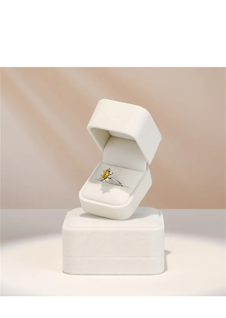 WoodTen Velvet Ring Jewelry Box Beige Earring Box Necklace Bracelet Storage Case Jewelry Organizer Jewelry Gift Box for Wedding