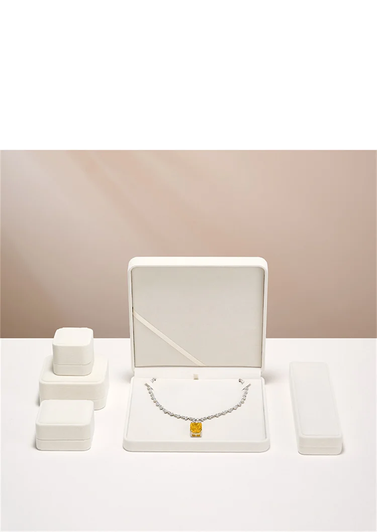 WoodTen Velvet Ring Jewelry Box Beige Earring Box Necklace Bracelet Storage Case Jewelry Organizer Jewelry Gift Box for Wedding