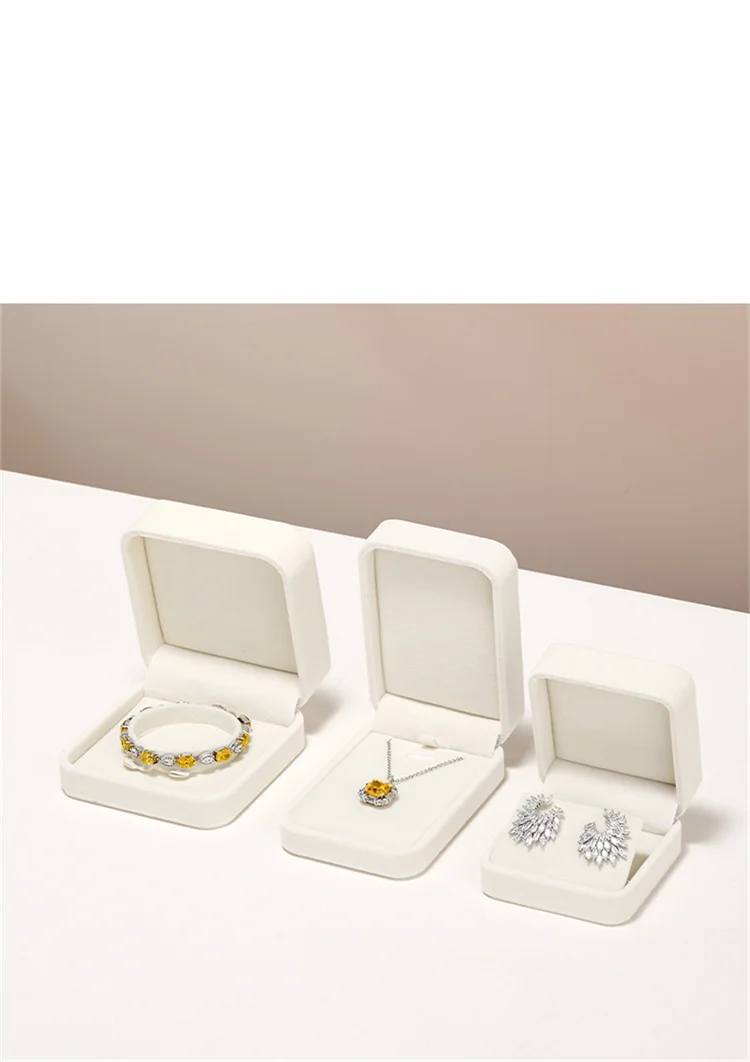 WoodTen Velvet Ring Jewelry Box Beige Earring Box Necklace Bracelet Storage Case Jewelry Organizer Jewelry Gift Box for Wedding