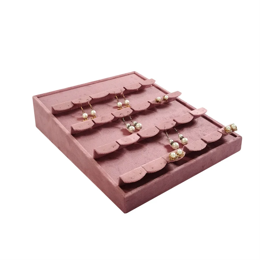 Pink Velvet Jewelry Exhibition Display Props Storage of Jewelry Bevel Ring Earring Display Tray Jewelry Ear Stud Storage Organiz