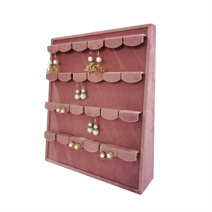 Pink Velvet Jewelry Exhibition Display Props Storage of Jewelry Bevel Ring Earring Display Tray Jewelry Ear Stud Storage Organiz