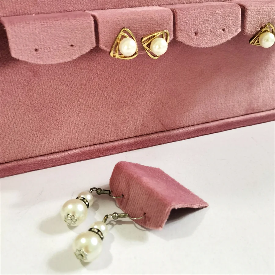 Pink Velvet Jewelry Exhibition Display Props Storage of Jewelry Bevel Ring Earring Display Tray Jewelry Ear Stud Storage Organiz