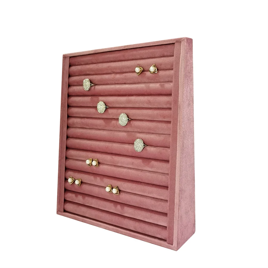 Pink Velvet Jewelry Exhibition Display Props Storage of Jewelry Bevel Ring Earring Display Tray Jewelry Ear Stud Storage Organiz