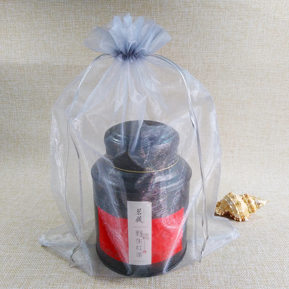 100pcs 9x12 10x15 13x18 15x20CM Gray Organza Bags Wedding Gift Bag Pouches Birthday Party Christmas Gift Jewelry Packaging Bags