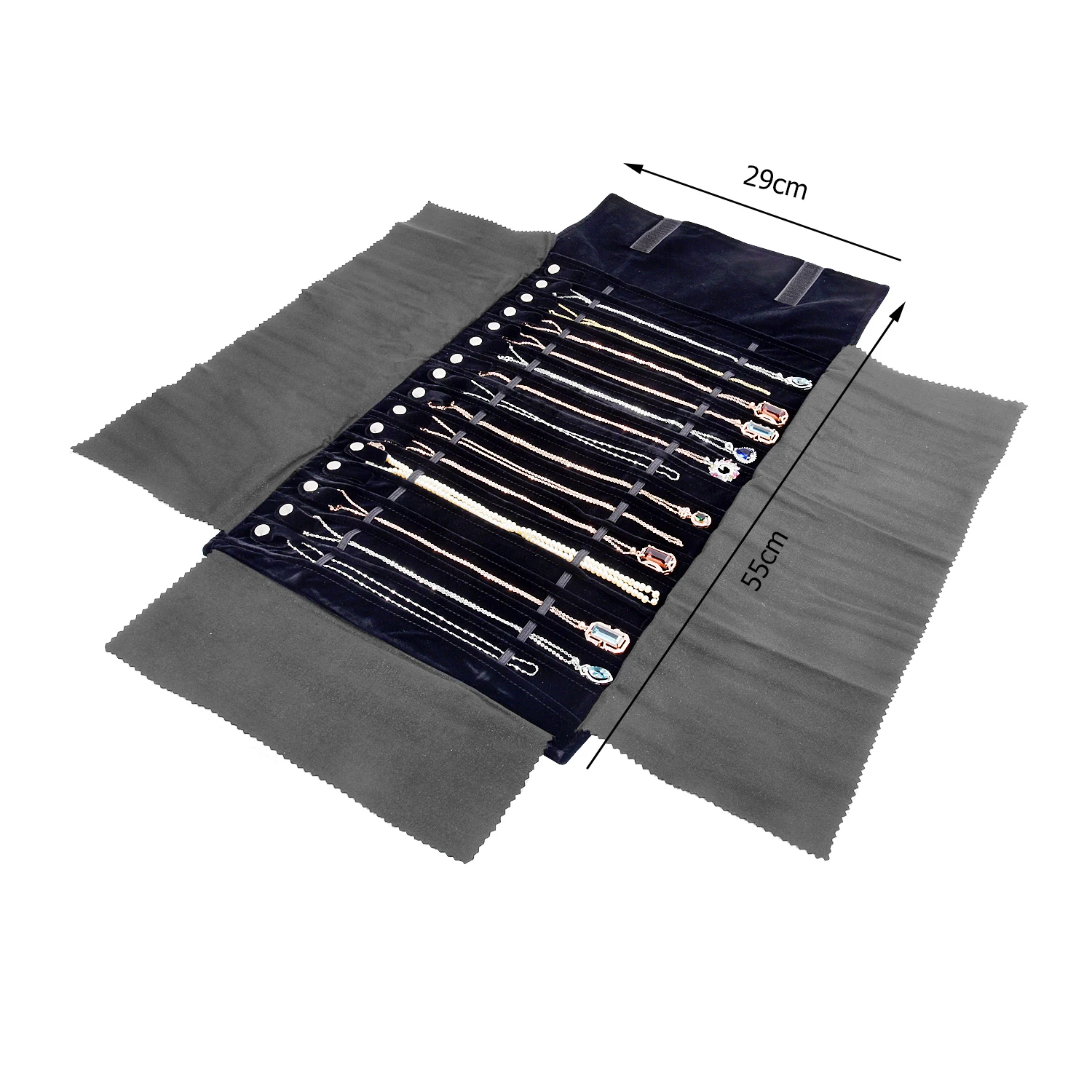 Luxury Velvet Chain Jewelry Storage Roll Bag Pendant Necklace Organizer Pouch Watch Bracelet Display Holder Travel Case Portable