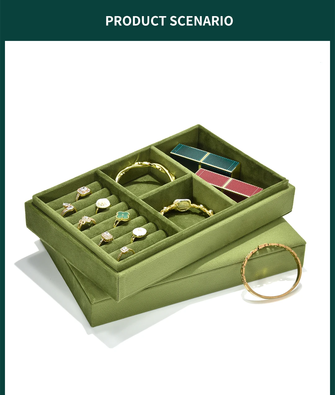 TAIMY Luxury Velvet Travel Portable Custom Logo Jewelry Tray With Lid Desktop Ring Bracelet Watch Storage Box Display Packaging