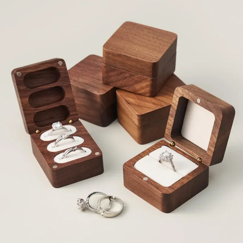 Walnut Wooden Ring Box for Proposal Blank Wood Earring Rings Jewelry Boxs Engagement Ring Box Wedding Ring Box Anniversary Gifts