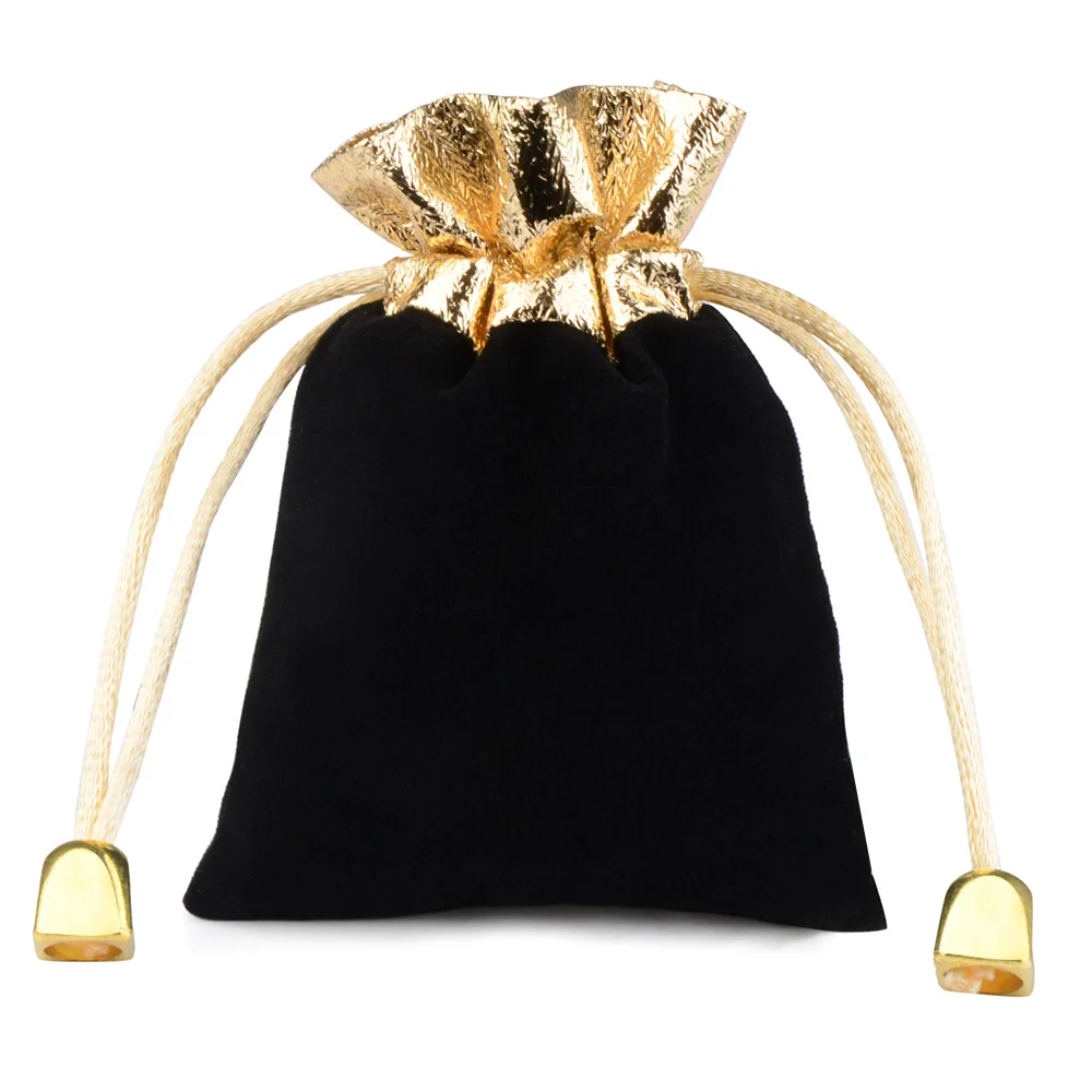 10pcs/lot 7x9cm 9x12cm 12x16cm Vintage Velvet Bag Gold Color Trim Drawstring Red Gift Bags Wedding Jewelry Packaging Pouches