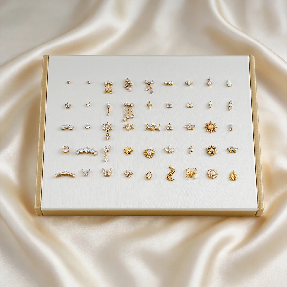 Right Grand Fiberboard Leather Display Stand for 14G 16G Nipple Belly Button Ring Daith Hoop Nose Clicker Ear Piercing Jewelry