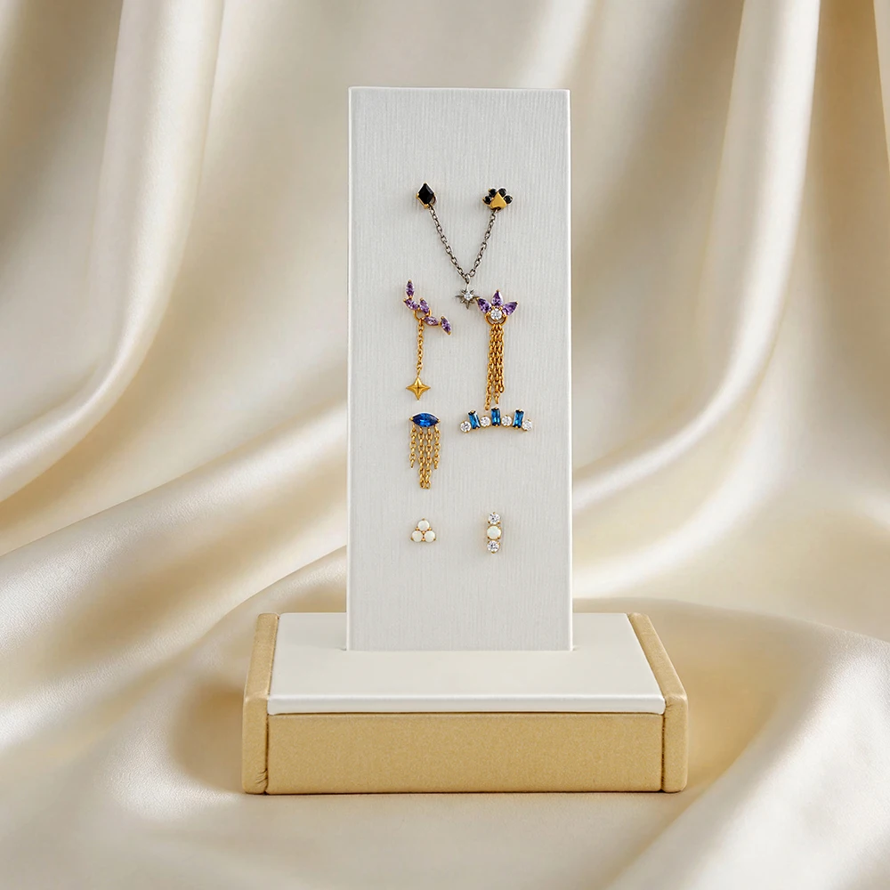 Right Grand Fiberboard Leather Display Stand for 14G 16G Nipple Belly Button Ring Daith Hoop Nose Clicker Ear Piercing Jewelry