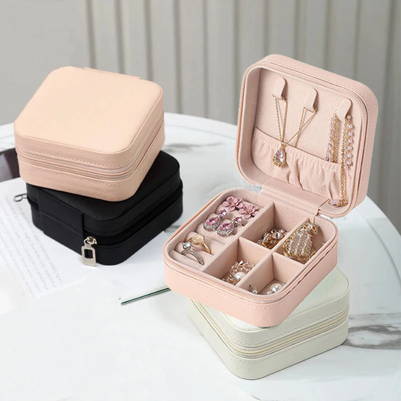 Portable Jewelry Box Jewelry Organizer Display Travel Jewelry Case Boxes Button Leather Storage Zipper Jewelers Joyero