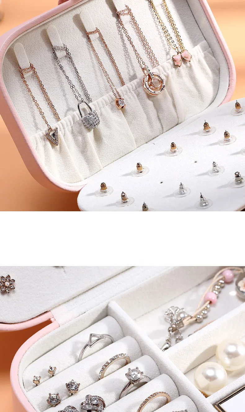 Portable Jewelry Box Jewelry Organizer Display Travel Jewelry Case Boxes Button Leather Storage Zipper Jewelers Joyero