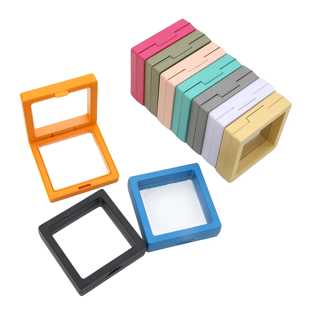PE Film Colorful Jewelry Storage Box 3D Packaging Case Gemstone Free Stand Floating Frame Membrane Ring Earring Necklace Display