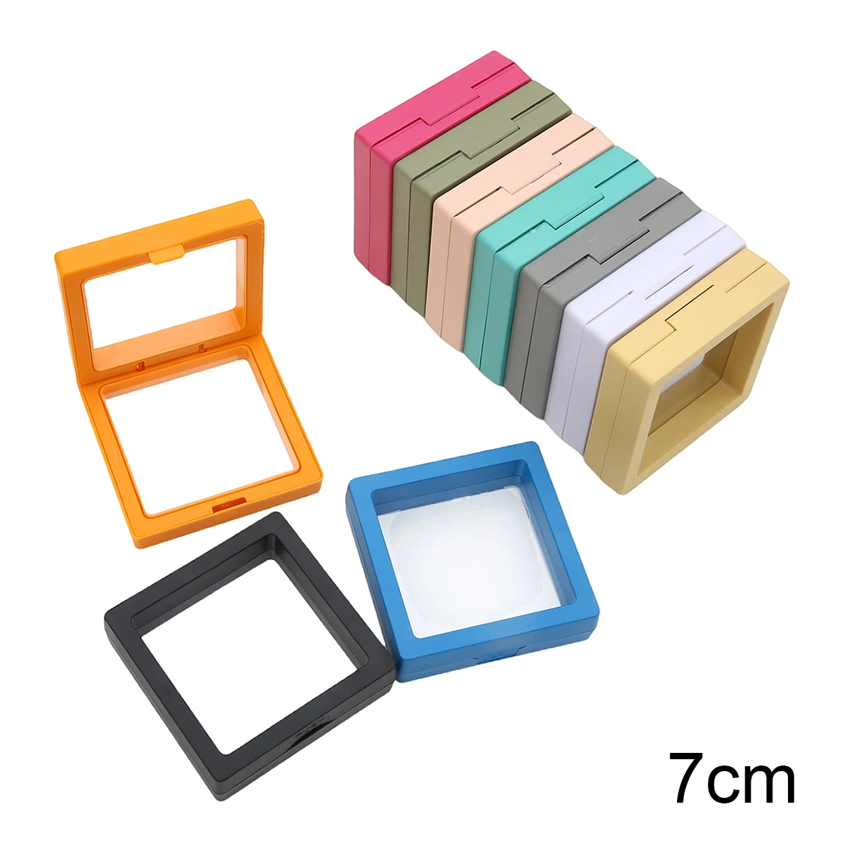 PE Film Colorful Jewelry Storage Box 3D Packaging Case Gemstone Free Stand Floating Frame Membrane Ring Earring Necklace Display
