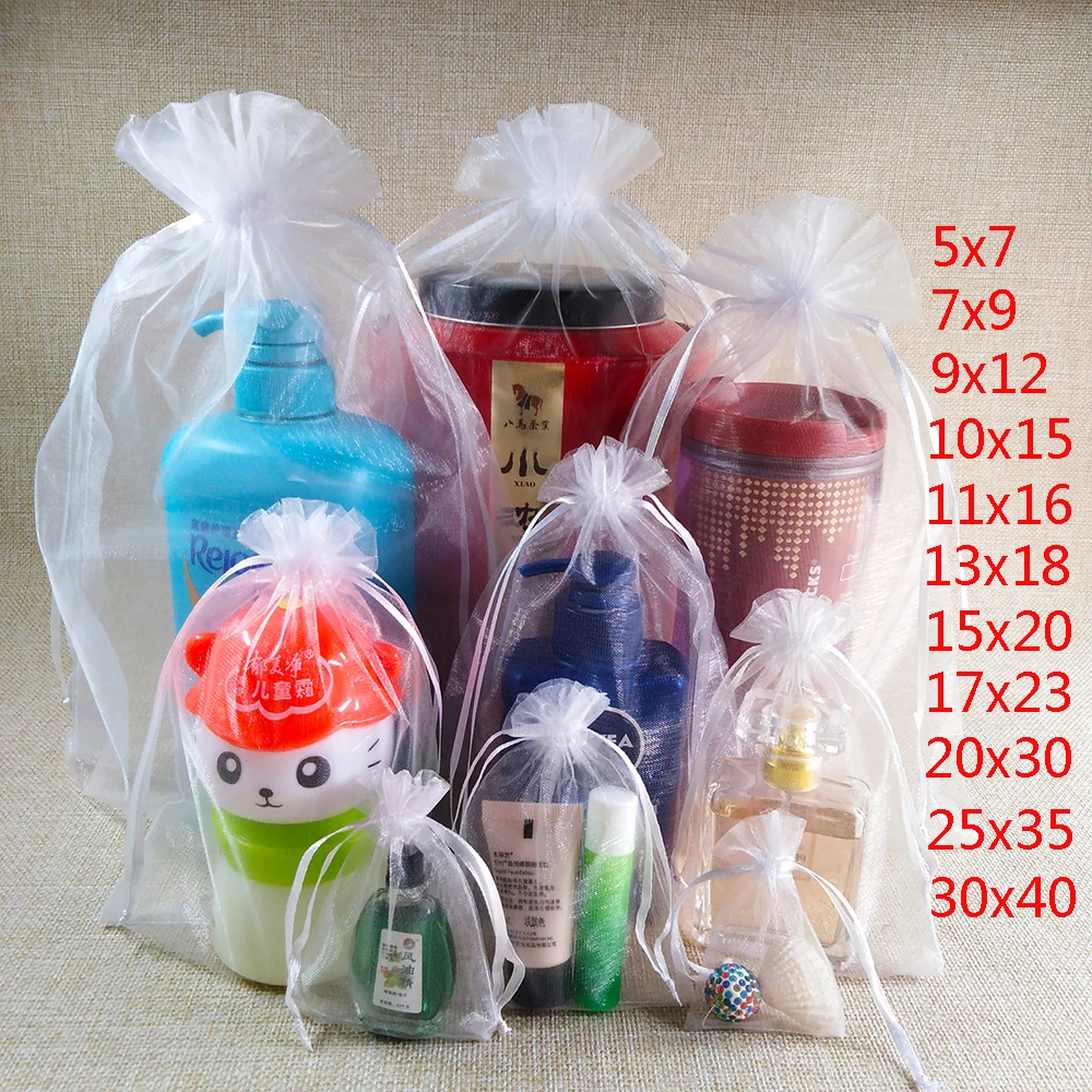 1000pcs White Organza Bag Wedding Party Favors Gift Bag Box Kids Birthday Christmas Organza Gift Jewelry Packaging Bags Pouch