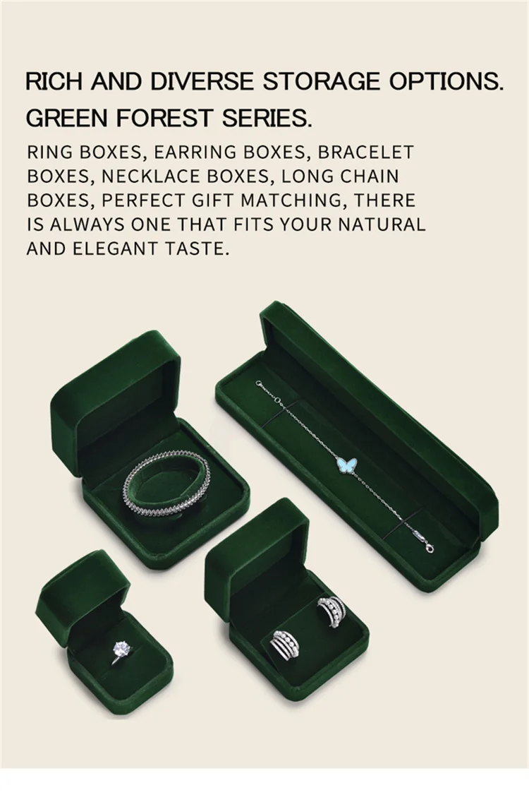 WoodTen Green Jewelry Ring Box Engagement Wedding Ring Box Birthday Jewerly Pendant Bracelet Necklace Display Gift Box Wholesale