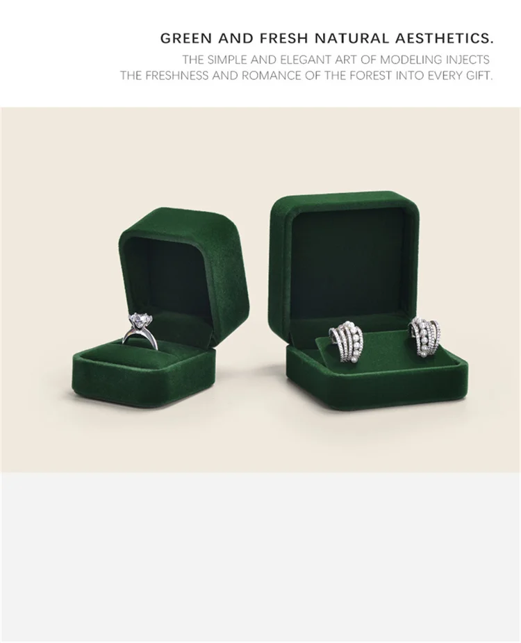 WoodTen Green Jewelry Ring Box Engagement Wedding Ring Box Birthday Jewerly Pendant Bracelet Necklace Display Gift Box Wholesale