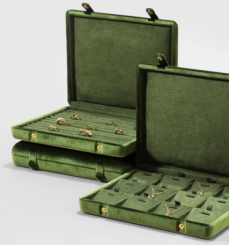 Yinbeini Velvet Jewelry Storage Case Ring Earring Pendant Display Organizer Large Space Packing Box for Collection XB006