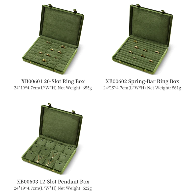 Yinbeini Velvet Jewelry Storage Case Ring Earring Pendant Display Organizer Large Space Packing Box for Collection XB006