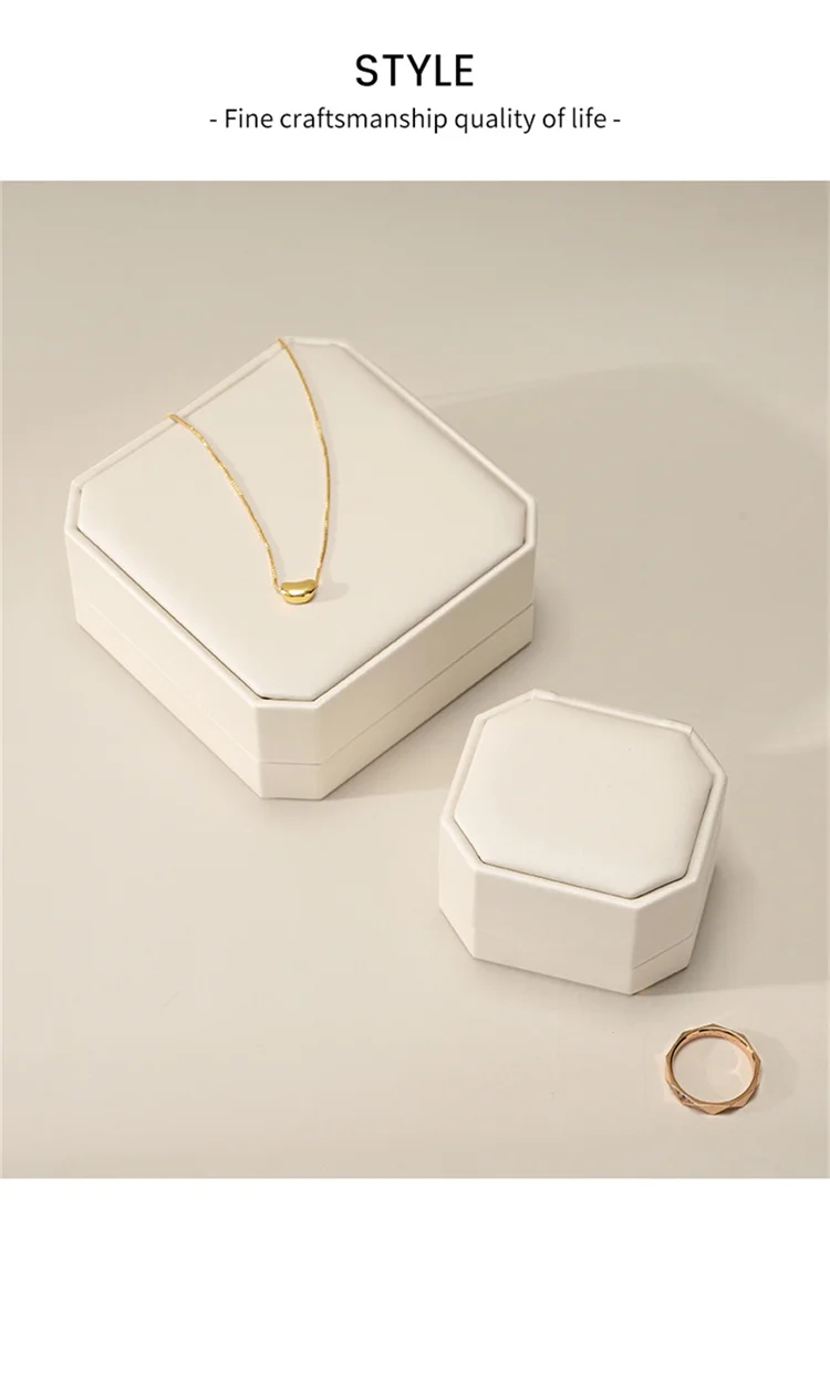 WoodTen New Octagonal Jewelry Organizer Box for Earrings Ring Pendant Necklace Bracelet Storage Leather Gift Box Packaging Box