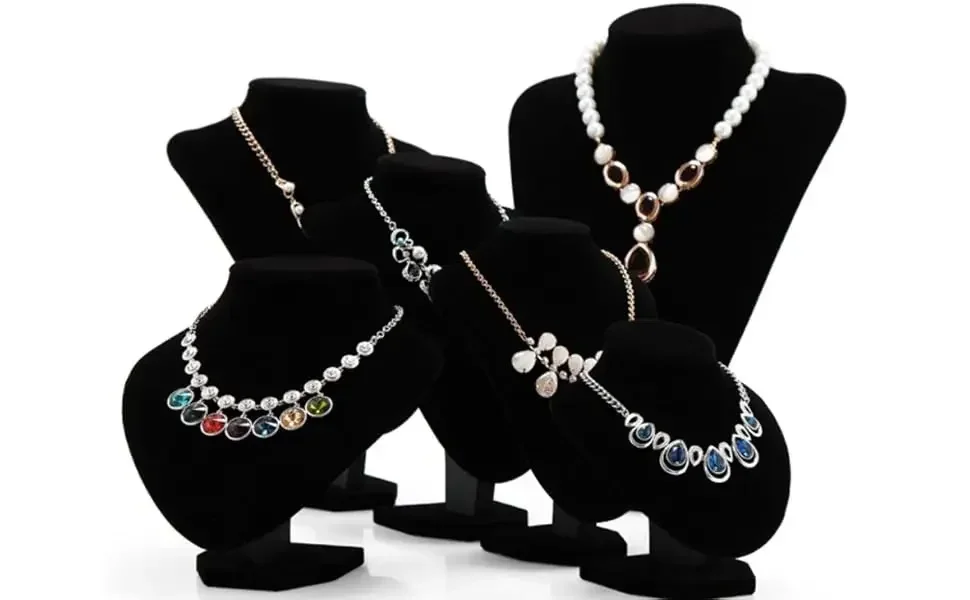 3pcs Black Velvet Jewelry Show Stand Medium Size Mannequin Bust Necklace Holder Chain Display for Home Organisation