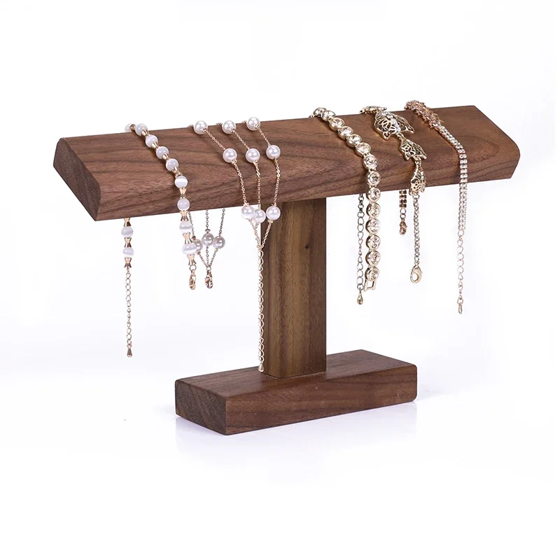 Wooden New T-Bar Vintage Walnut Bracelet Chain Watch Rack Jewelry Organizer Hard Display Stand Holder Size