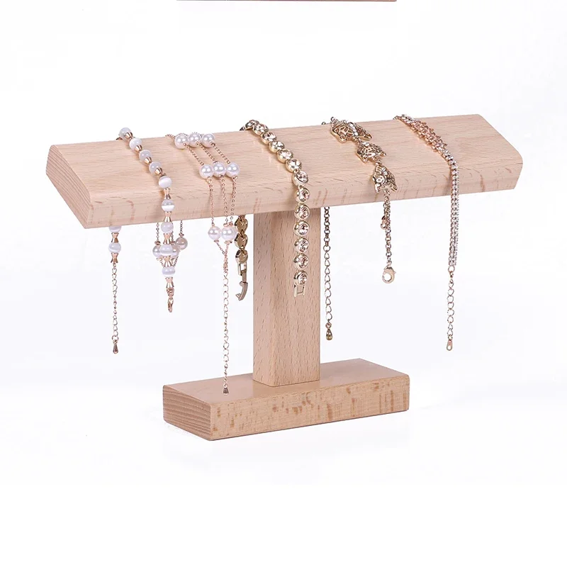 Wooden New T-Bar Vintage Walnut Bracelet Chain Watch Rack Jewelry Organizer Hard Display Stand Holder Size