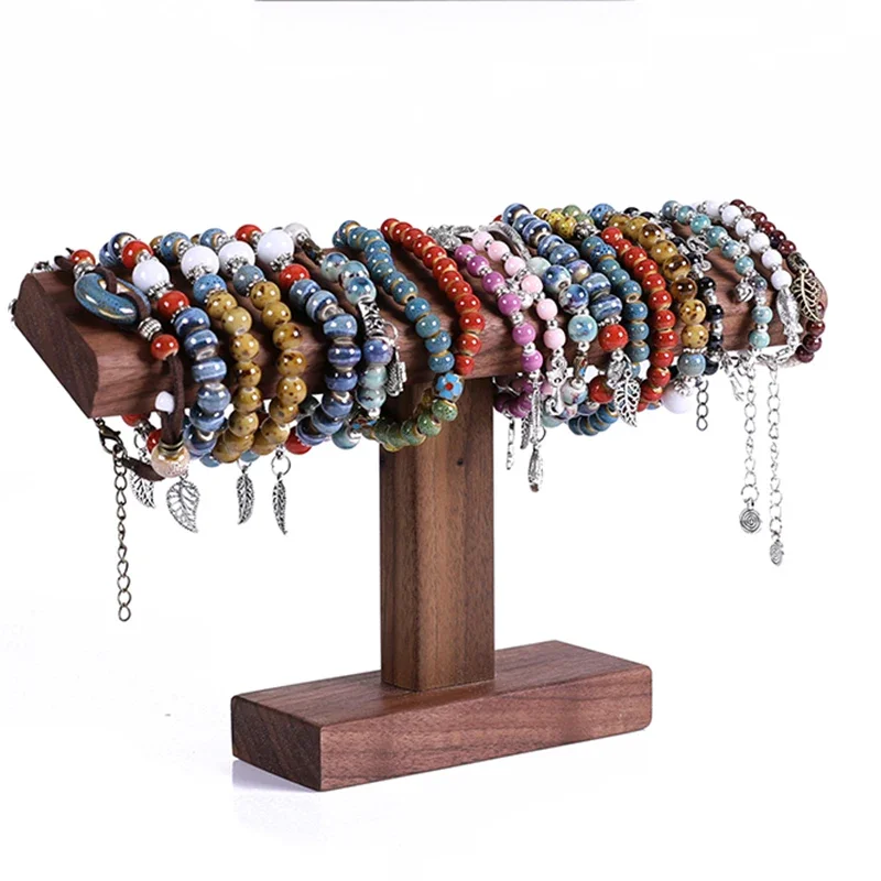 Wooden New T-Bar Vintage Walnut Bracelet Chain Watch Rack Jewelry Organizer Hard Display Stand Holder Size